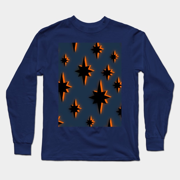 Star Pattern in Black, Blue and Orange Long Sleeve T-Shirt by OneThreeSix